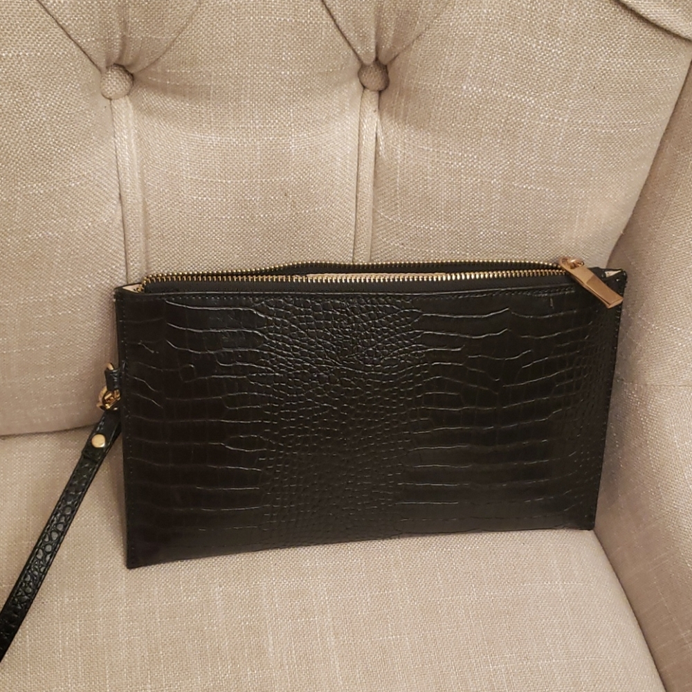 Black Faux Alligator Leather Clutch